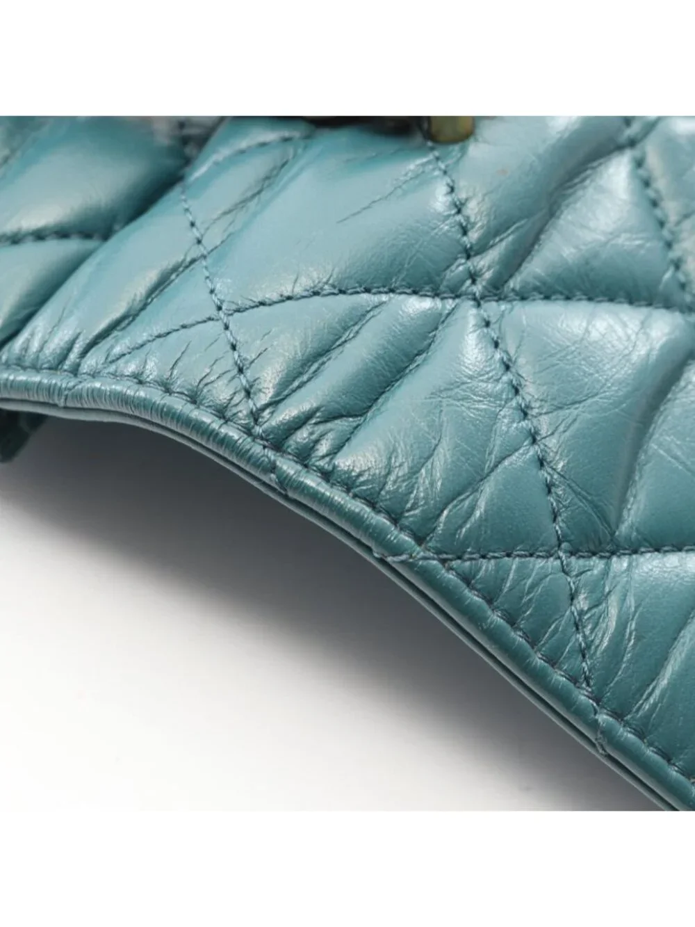 Chanel Shoulder Bag Quilted 2-Way Blue Green Leather